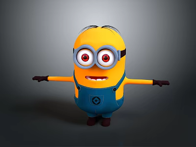 Cute Minion Toy Figure With Yellow Body Blue Overalls Big Eyes And Open Arms 3d model