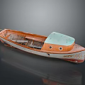 Vintage Wooden Boat Model With Brown Hull Light Green Roof And Dark Background Reflection