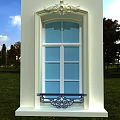 Vintage Building Window With Cracked Facade Iron Railing And Sheer Curtains