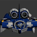 Futuristic Blue White Orange Mecha Game Movie Character With Sharp Head And Armor