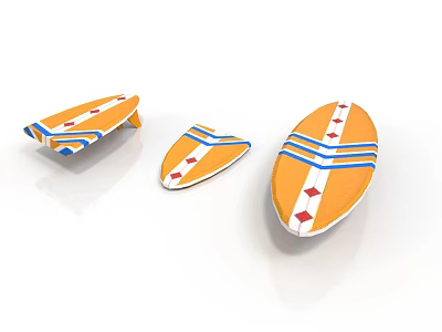 Orange Surfboards With Blue Stripes And Red Diamonds In Three Sizes 3d model
