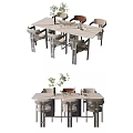 Modern Minimalist Dining Table Set With Matching Chairs And Decorative Plants 3d model