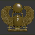 Golden Scarab Sculpture with Wings and Sphere on Decorative Base