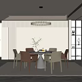 Modern Home Dining Room Rock Board Island Table Dining Table and Chair Combination Wine Cabinet Chandelier Ornaments Refrigerator 3d model