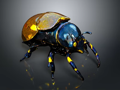 Vibrant Metallic Beetle With Iridescent Gold Blue Shell Yellow Blue Legs And Shiny Exoskeleton 3d model