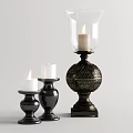 Black Decorative Candle Holders Featuring Glass Shade And Carved Patterns With Burning Candles