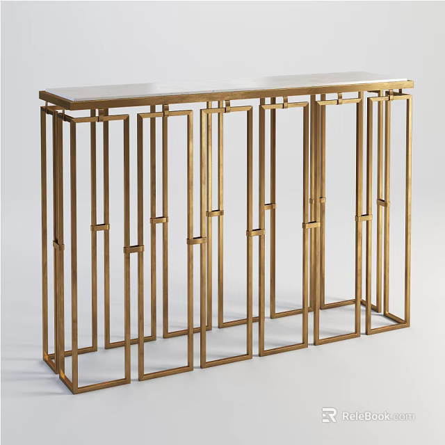 Elegant Gold Metal Frame Console Table With Geometric Design And Smooth Top 3d model 