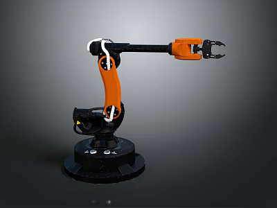 Automated Industrial Mechanical Arm With Orange Arm And Black Base Gripper 3d model