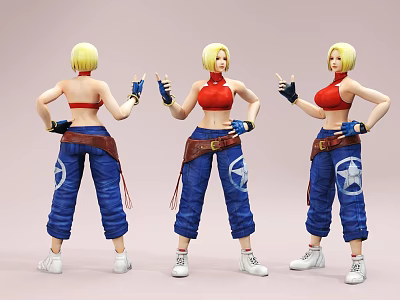 Game Movie Character Blonde Hair Red Crop Top Blue Pants White Star Poses Multiple Angles 3d model
