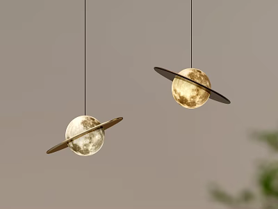Modern Planet Shaped Pendant Lights Featuring Glowing Sphere And Ring Structure 3d model