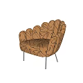 Stylish Orange Abstract Printed Leisure Chair With Scallop Back And Sleek Metal Legs For Living Room