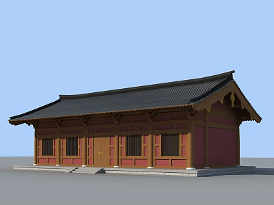 Ancient Architecture Traditional Design With Black Roof Red Walls And Wooden Frame 3d model