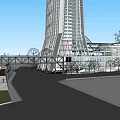 Modern Twin Office Building Towers With Glass Facade And Landscaped Walkways
