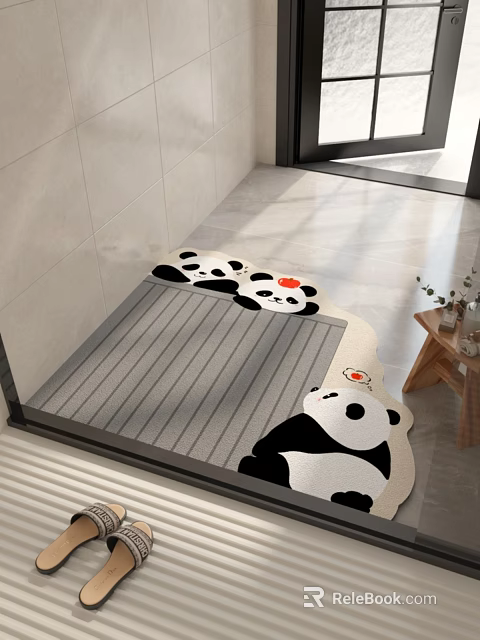Cute Panda Pattern Shaped Carpet With Striped Design For Bathroom Entrance 3d model 