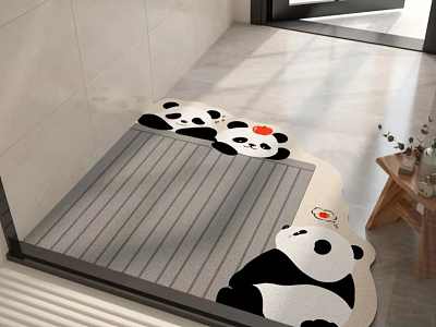 Cute Panda Pattern Shaped Carpet With Striped Design For Bathroom Entrance 3d model