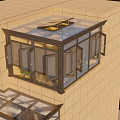 Two Story Yellow Villa With Glass Curtain Walls Balconies Green Trees And Street Lamps