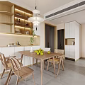 Modern Living and Dining Room Interior With Sofa Coffee Table Rug And Decorative Paintings