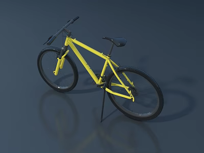 Yellow Bicycle with Black Handlebars Seat and Tires on Gray Background with Reflective Surface 3d model