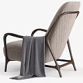 Comfortable Modern Single Sofa With Beige Fabric Wooden Armrests And Quilted Stitching