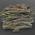 Natural Wood Logs and Tree Branches Stacked in Pile with Cut Timber Pieces