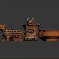 Handcrafted Carved Pottery Sculptures With Animal Shapes Orange Black Bowls And Cups