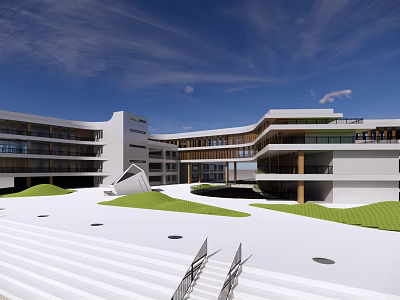 Modern School Building With Architectural Design Multi Storey Structure Green Lawns And Open Steps 3d model