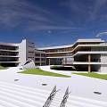 Modern School Building With Architectural Design Multi Storey Structure Green Lawns And Open Steps 3d model