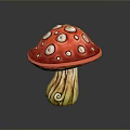 Colorful Decorative Mushroom with Red Cap White Spots and Yellow Spiral Stem on Gray Background