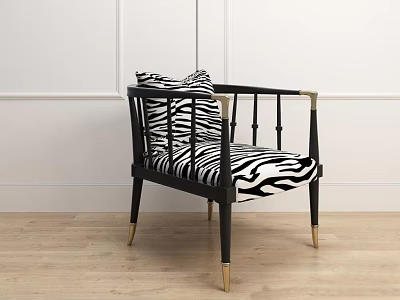 Modern Accent Chair With Zebra Print Cushion Black Frame And Gold Legs 3d model