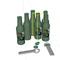 Green Beer Bottles With Labels And Modern Beer Glasses On White Background