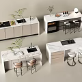 Modern Stylish Bar Counter Design With Marble Top Light Cabinets And Bar Stools