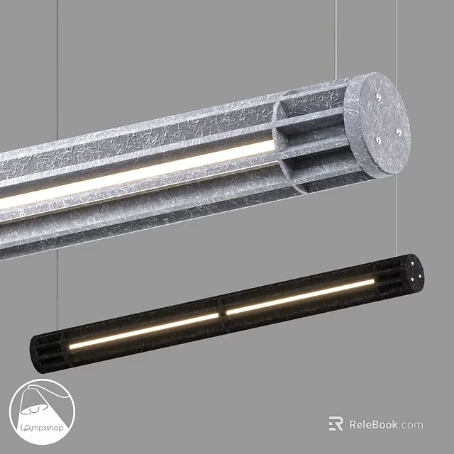 Gray And Black Long Strip Pendant Lights With Textured Surface And Illuminated Strips 3d model 