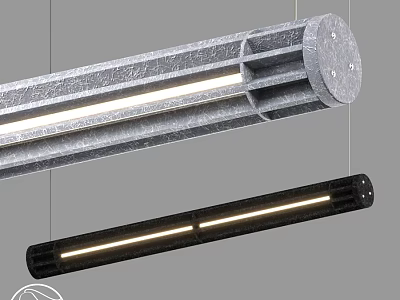 Gray And Black Long Strip Pendant Lights With Textured Surface And Illuminated Strips 3d model