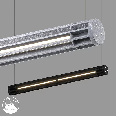 Gray And Black Long Strip Pendant Lights With Textured Surface And Illuminated Strips 3d model