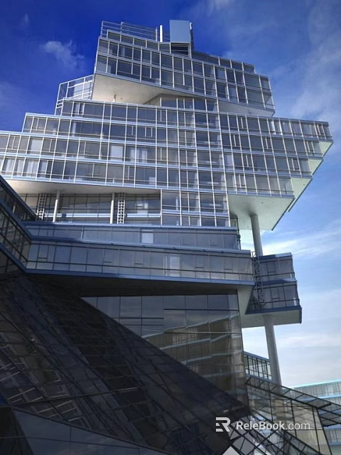 Contemporary Glass Facade Building With Unique Architectural Structure And Modern Design 3d model 