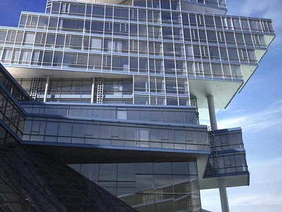 Contemporary Glass Facade Building With Unique Architectural Structure And Modern Design 3d model