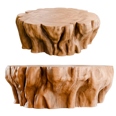 Natural Wood Tree Stump Dining Table With Rustic Texture And Organic Shape 3d model