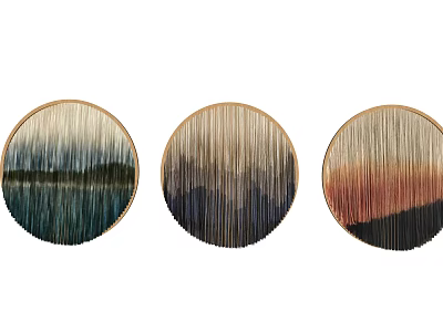 Three Circular Abstract Decorative Paintings With Gradient Colors And Textured Lines 3d model