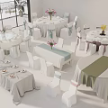Elegant Dining Table Sets With Various Shapes Tablecloths Chair Covers And Flower Decorations
