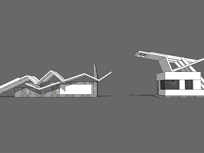 Modern Architectural Entrance Gate With Unique Roof Structure And Windows 3d model