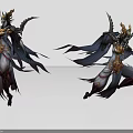 Horned Game And Movie Characters With Flowing Cape Ornamental Armor And Dynamic Poses