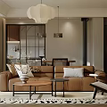 Modern Living Dining Room Interior With Brown Leather Sofa Dining Table And Chairs