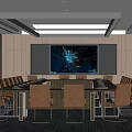 Modern Conference Room Interior With Long Table Leather Chairs Large Screen And Sleek Lighting