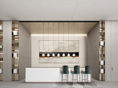 Modern Lounge Area With Reception Counter Green Chairs And Art Decor 3d model