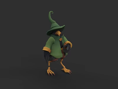 Bird Like Game and Movie Character With Green Wizard Hat Green Cloak Yellow Claws 3d model