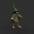 Bird Like Game and Movie Character With Green Wizard Hat Green Cloak Yellow Claws