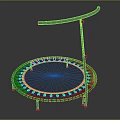 Round Trampoline Fitness Equipment With Blue Jumping Surface Yellow Edge And Black Handlebar