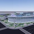 Modern Train Station Exterior With Circular Roof Design And Surrounding Roadways
