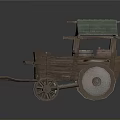Traditional Wooden Cart With Green Roof Wooden Barrel And Large Wheels