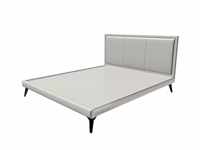Modern Upholstered Double Bed With Stitched Leather Headboard And Black Tapered Legs 3d model
